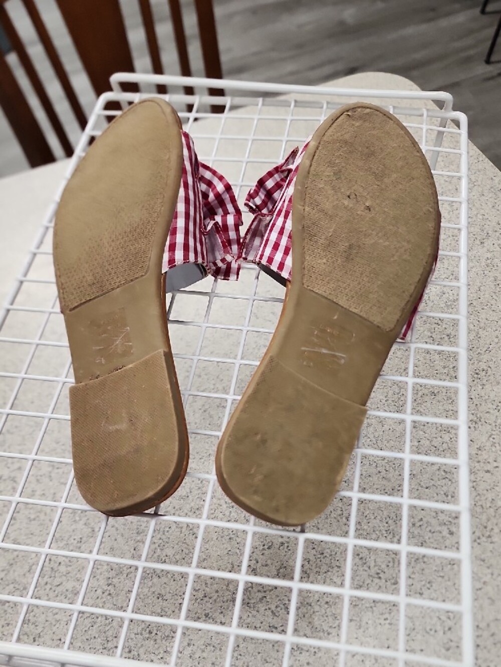 Women’s Red Gingham Ruffle Slide Sandals - Picture 3 of 6